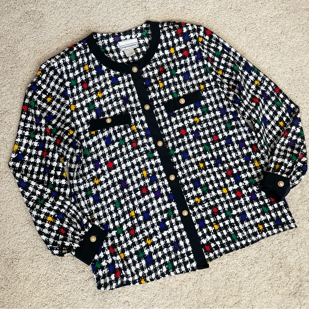 Vintage Impressions of California Colorful Houndstooth Button Down Blouse - Picture 14 of 14